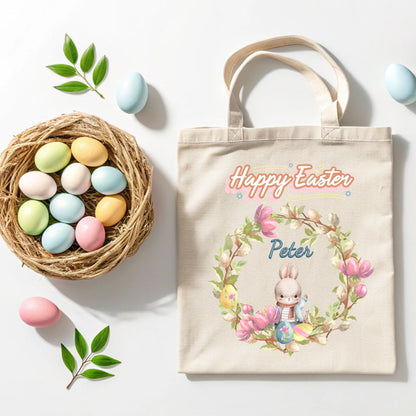 Personalized Peter Bunny Easter Egg Hunt Tote Bag For Kids