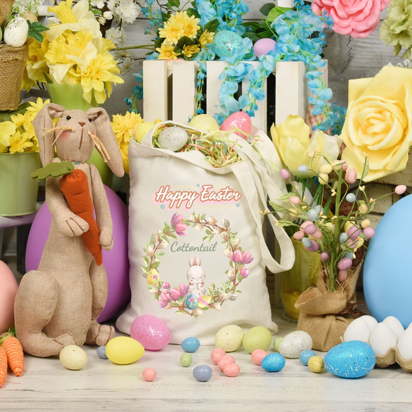 Personalized Peter Bunny Easter Egg Hunt Tote Bag For Kids
