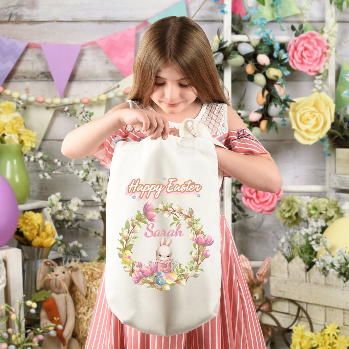 Personalized Peter Bunny Easter Egg Hunt Tote Bag For Kids
