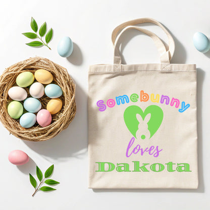 Personalized Somebunny Loves You Easter Egg Hunt Tote Bag for Kids