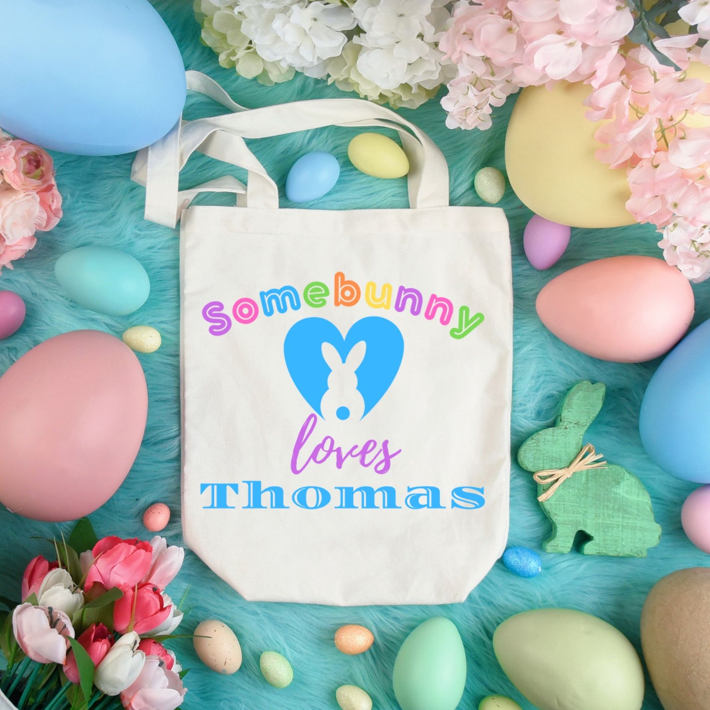 Personalized Somebunny Loves You Easter Egg Hunt Tote Bag for Kids