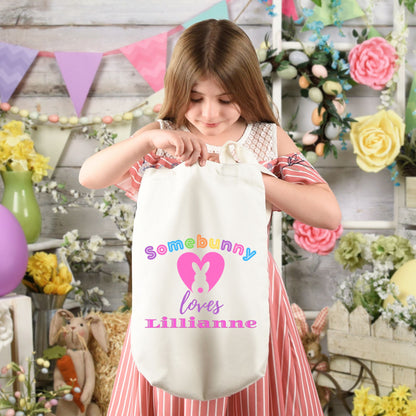 Personalized Somebunny Loves You Easter Egg Hunt Tote Bag for Kids