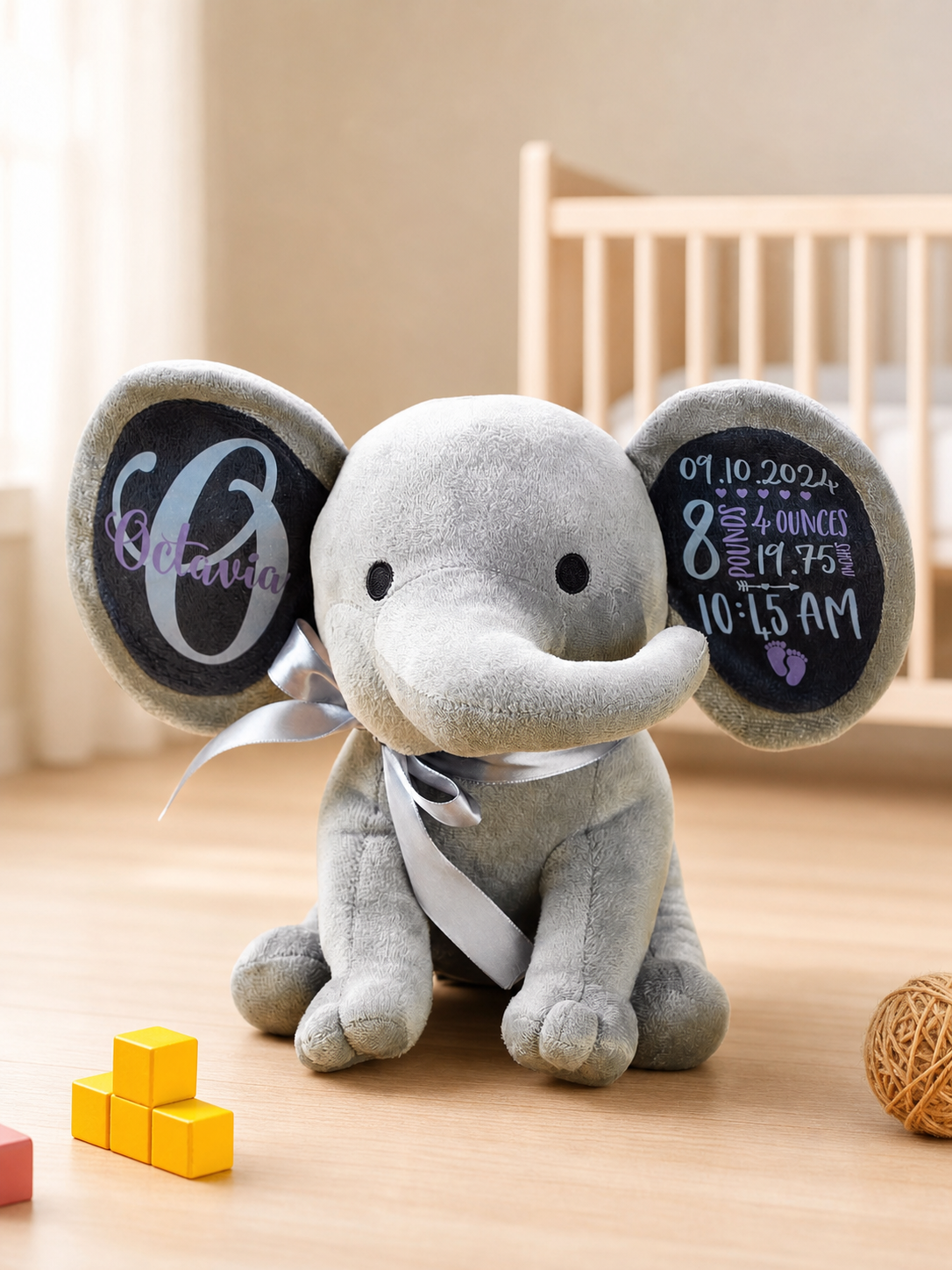 Personalized Birth Announcement Elephant Plush Stuffed Animal