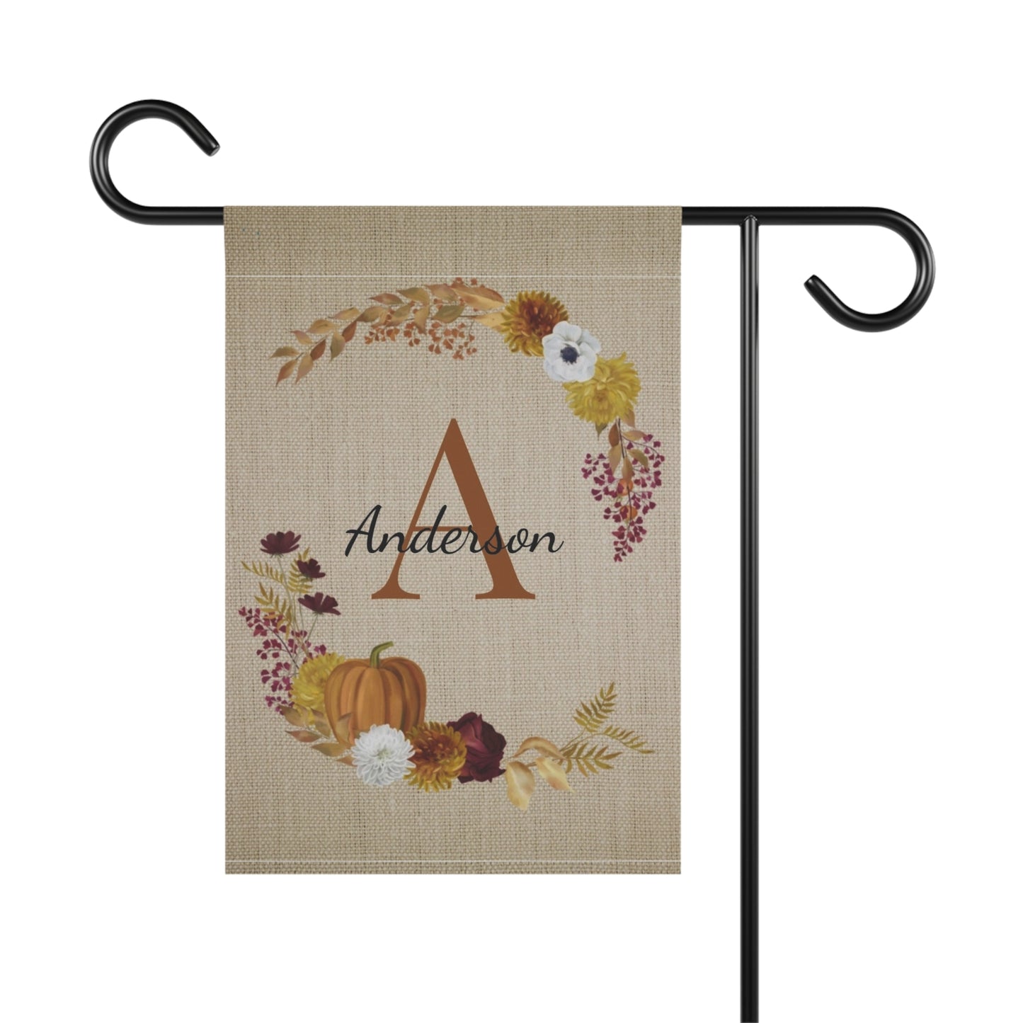 Fall Pumpkin Wreath Monogram Garden Flag & House Banner