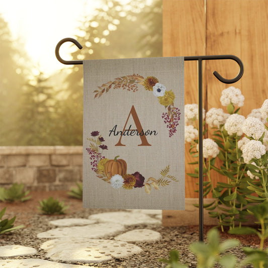 Fall Pumpkin Wreath Monogram Garden Flag & House Banner