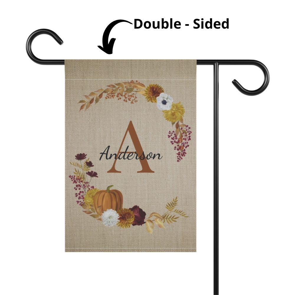 Fall Pumpkin Wreath Monogram Garden Flag & House Banner