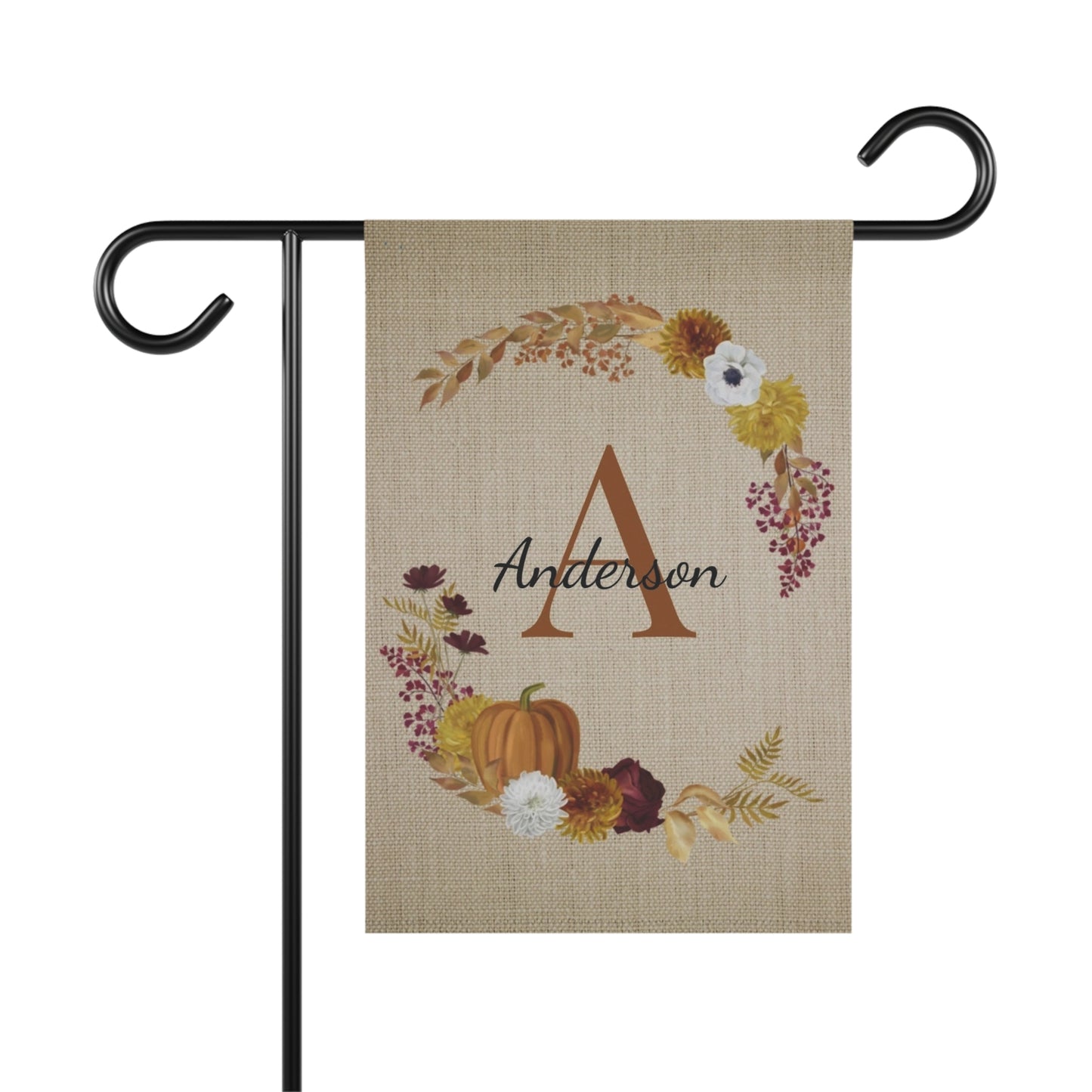Fall Pumpkin Wreath Monogram Garden Flag & House Banner
