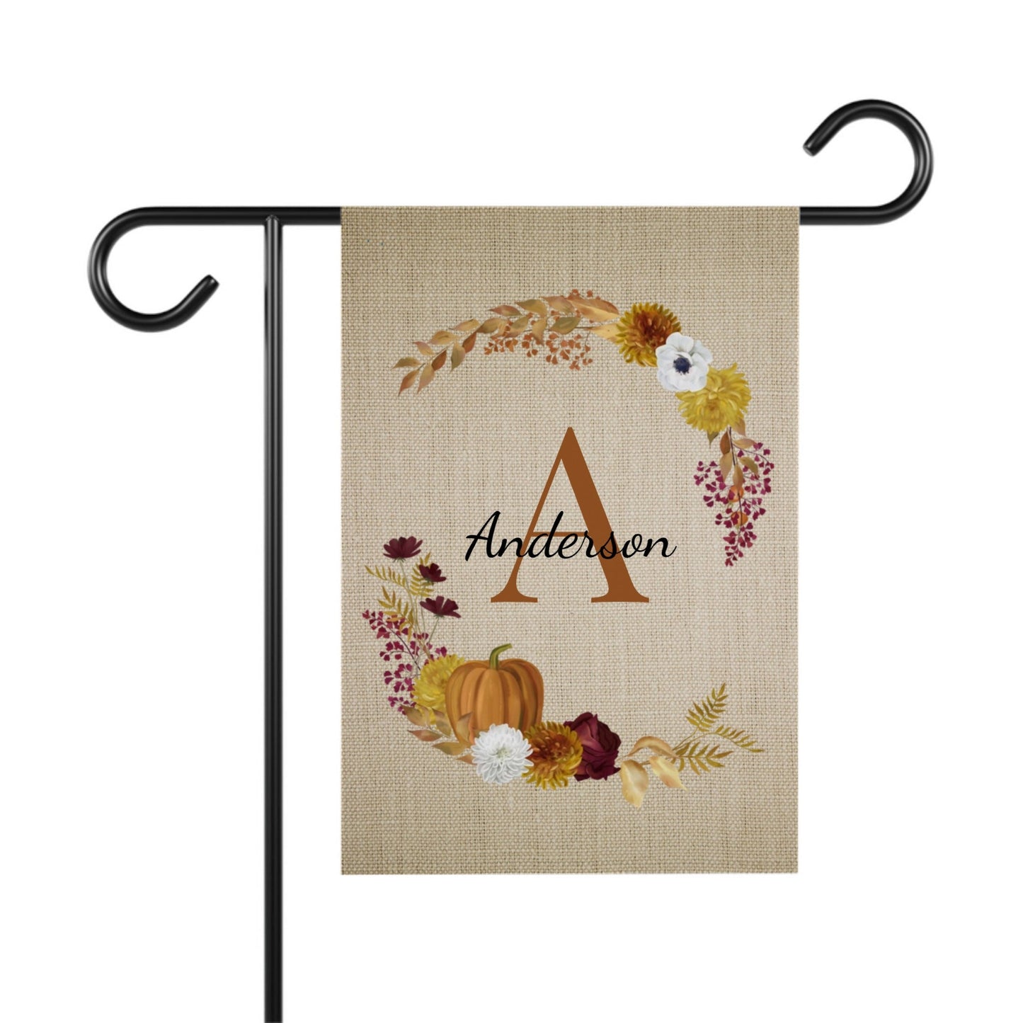 Fall Pumpkin Wreath Monogram Garden Flag & House Banner
