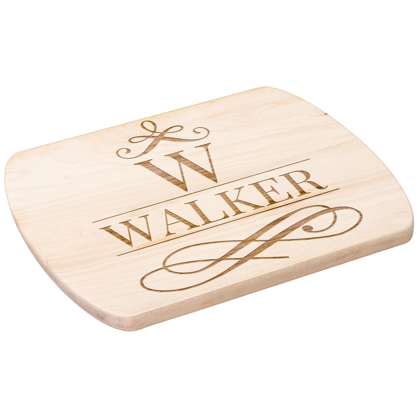 Personalized Family Name Oval Cutting Board in Maple and Walnut Premium Wood