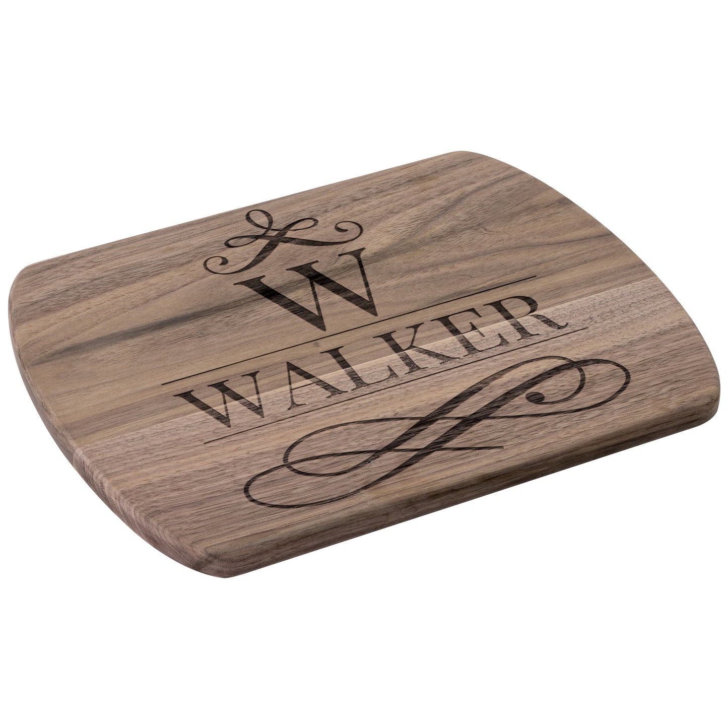 Personalized Family Name Oval Cutting Board in Maple and Walnut Premium Wood