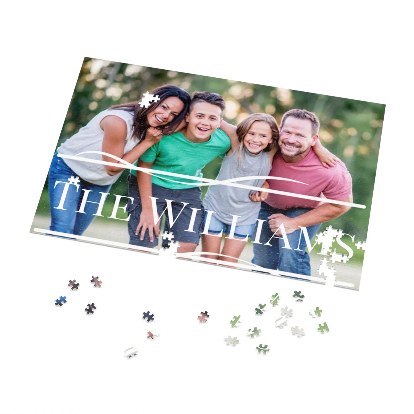 Custom Family Photo and Name Jigsaw Puzzle with Tin