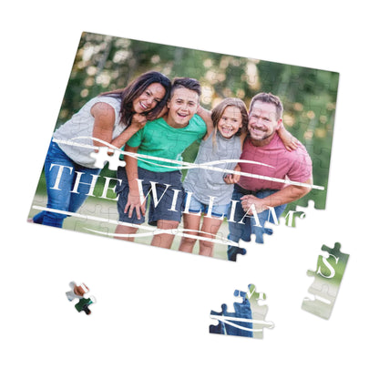 Custom Family Photo and Name Jigsaw Puzzle with Tin