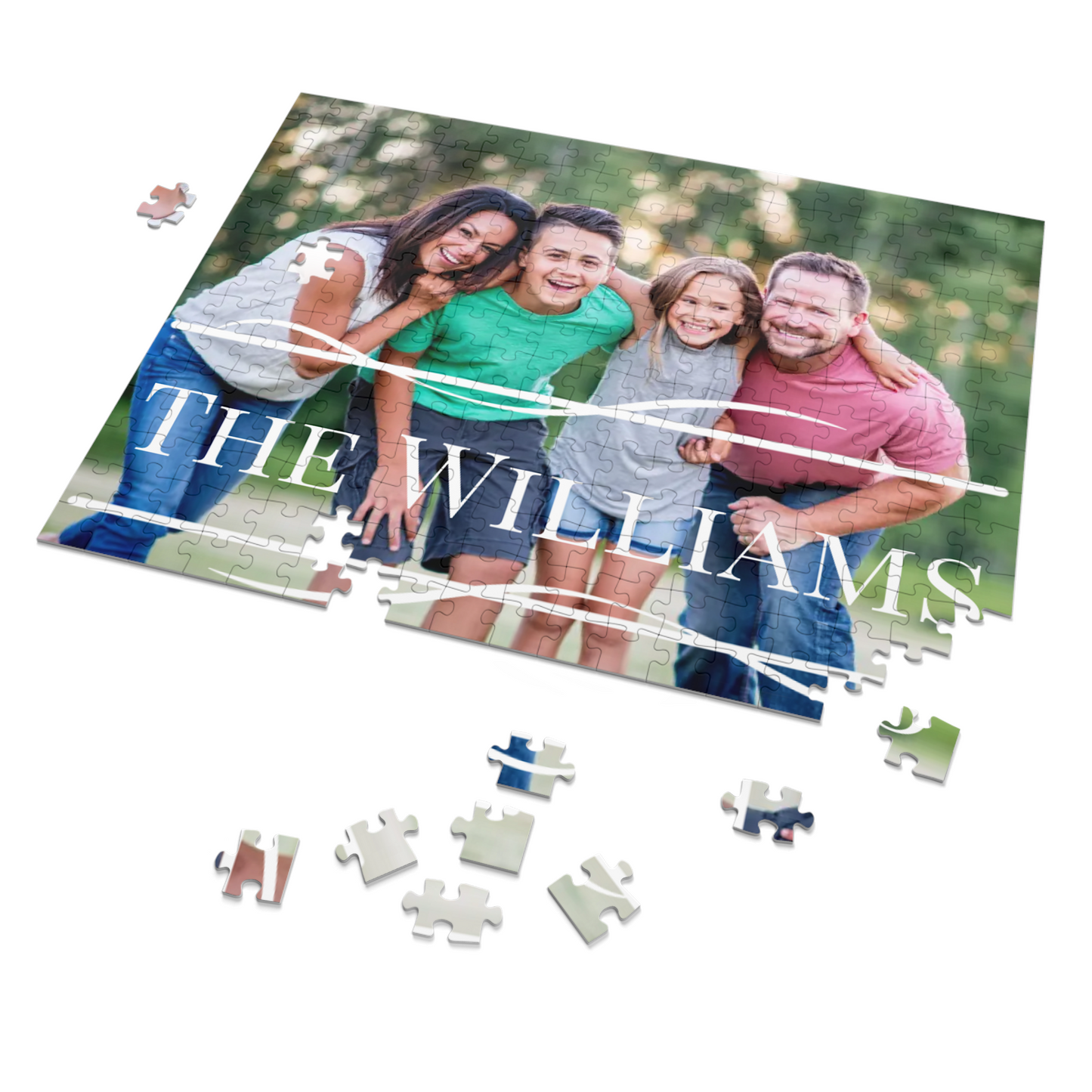 Custom Family Photo and Name Jigsaw Puzzle with Tin