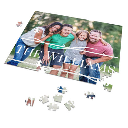 Custom Family Photo and Name Jigsaw Puzzle with Tin