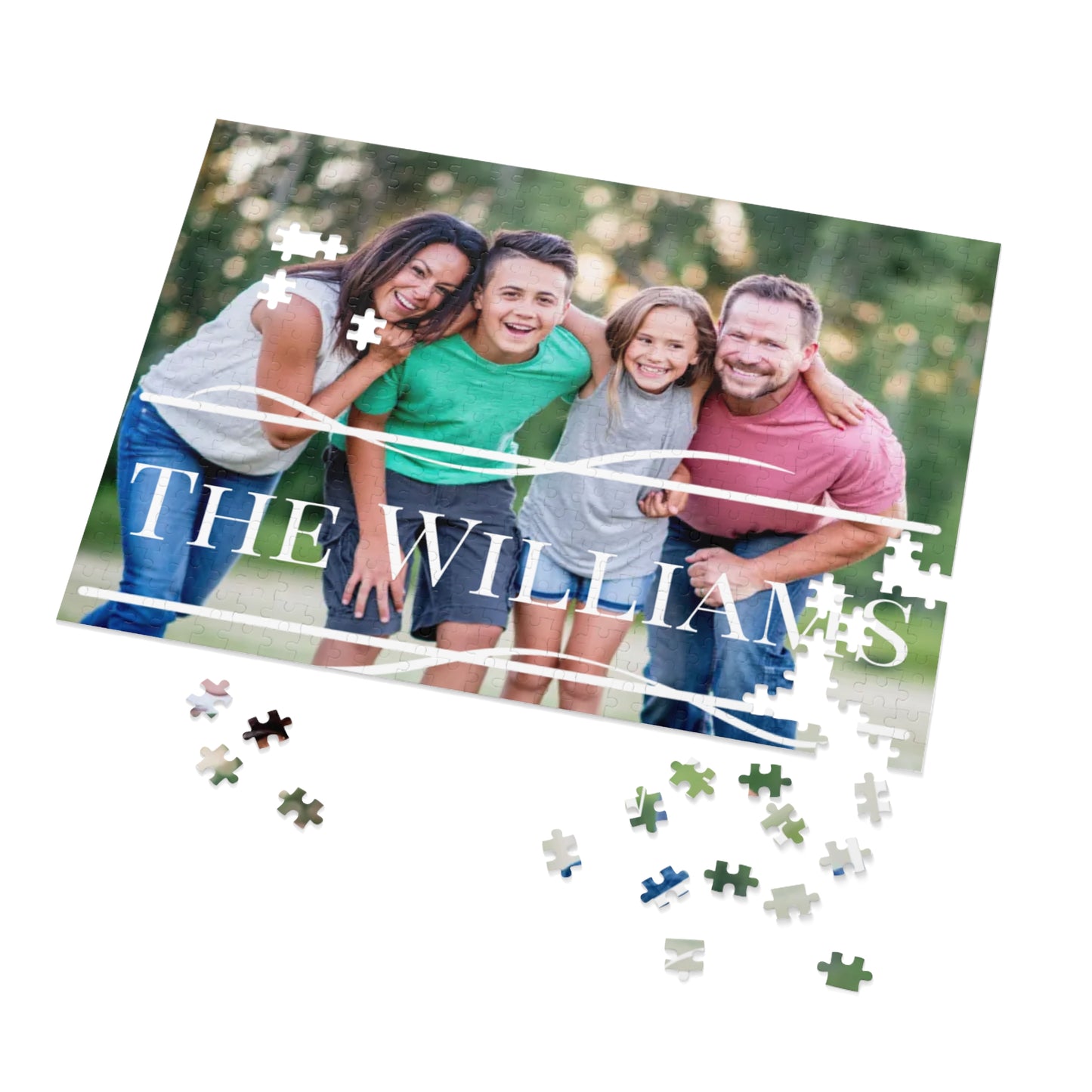 Custom Family Photo and Name Jigsaw Puzzle with Tin