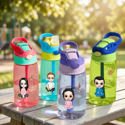Personalized Cartoon and Birth Flower Water Bottle