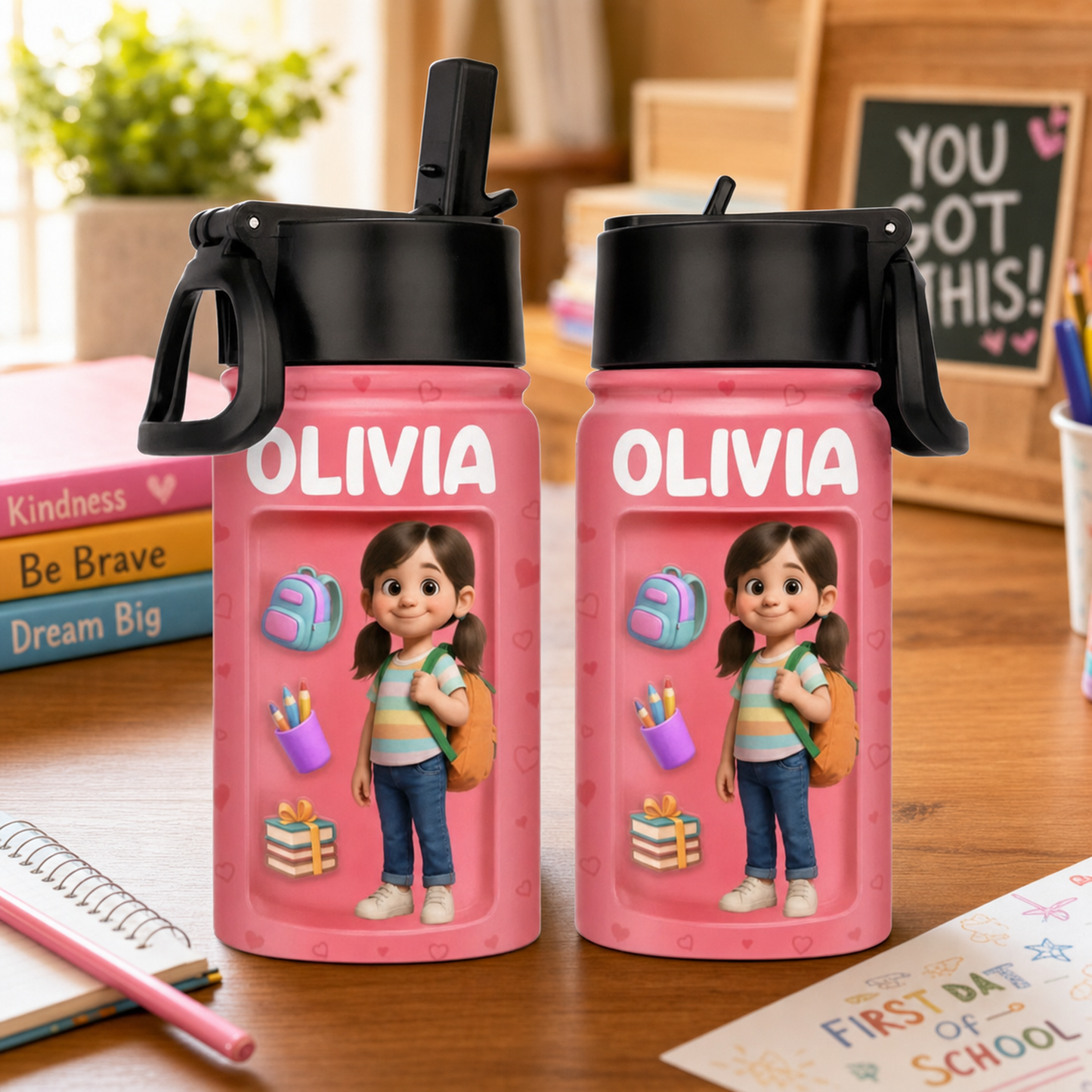 Personalized Kids Water Bottle with Custom 3D Puffy Photo Effect
