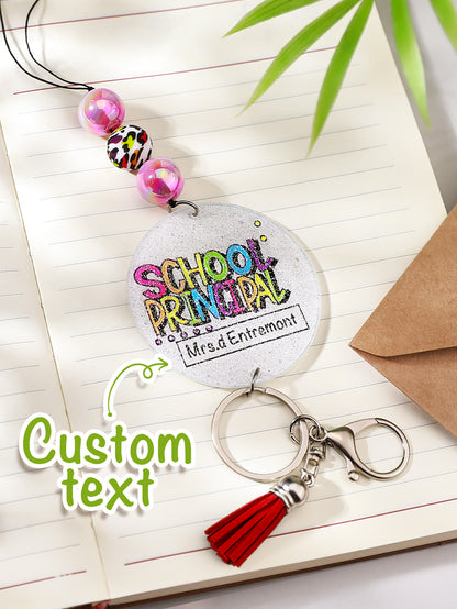 Personalized Glitter Acrylic Beaded Tassel Lanyard Gift for Teacher