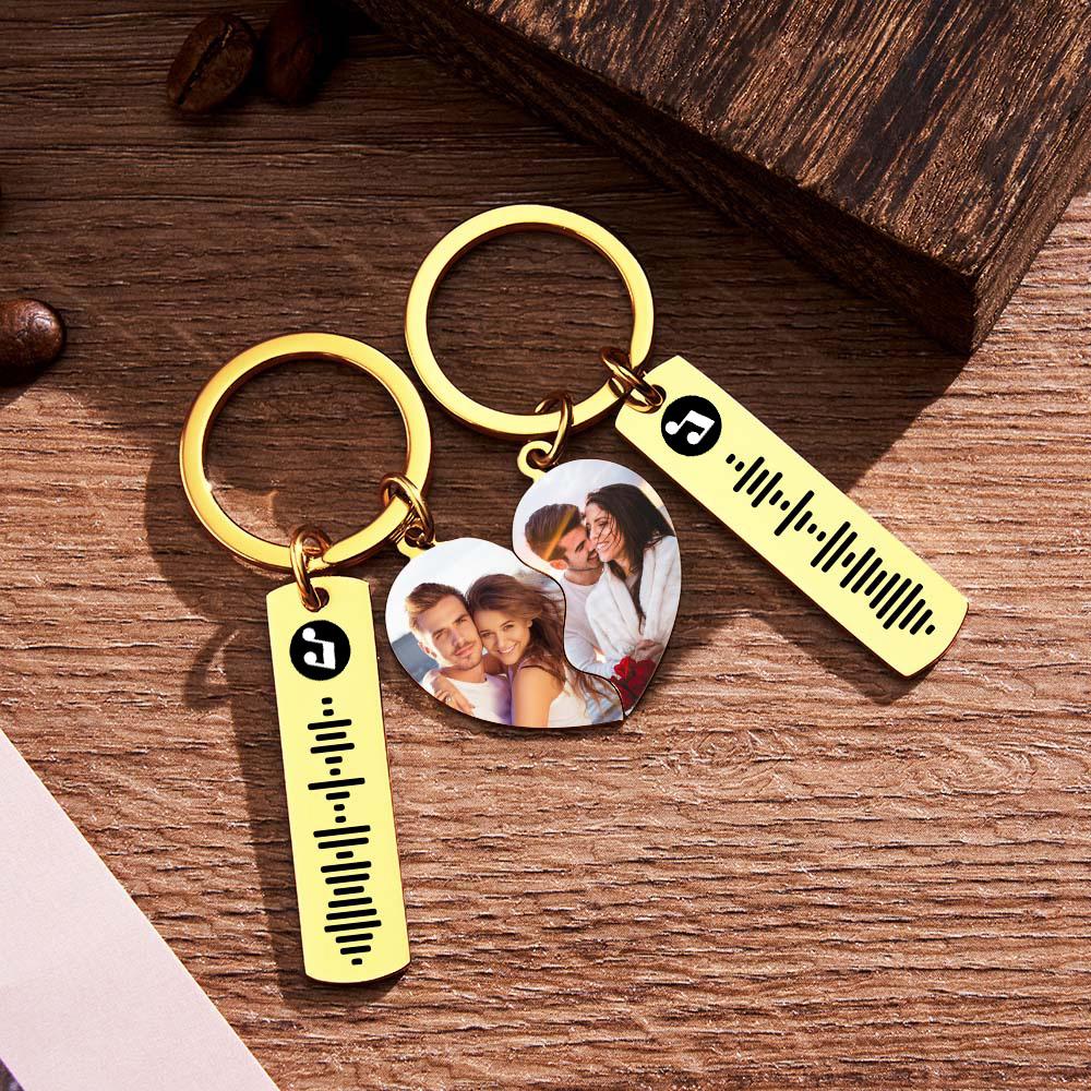 Gold Connecting Heart Song Code & Photo Pair of Keychains