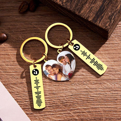 Gold Connecting Heart Song Code & Photo Pair of Keychains