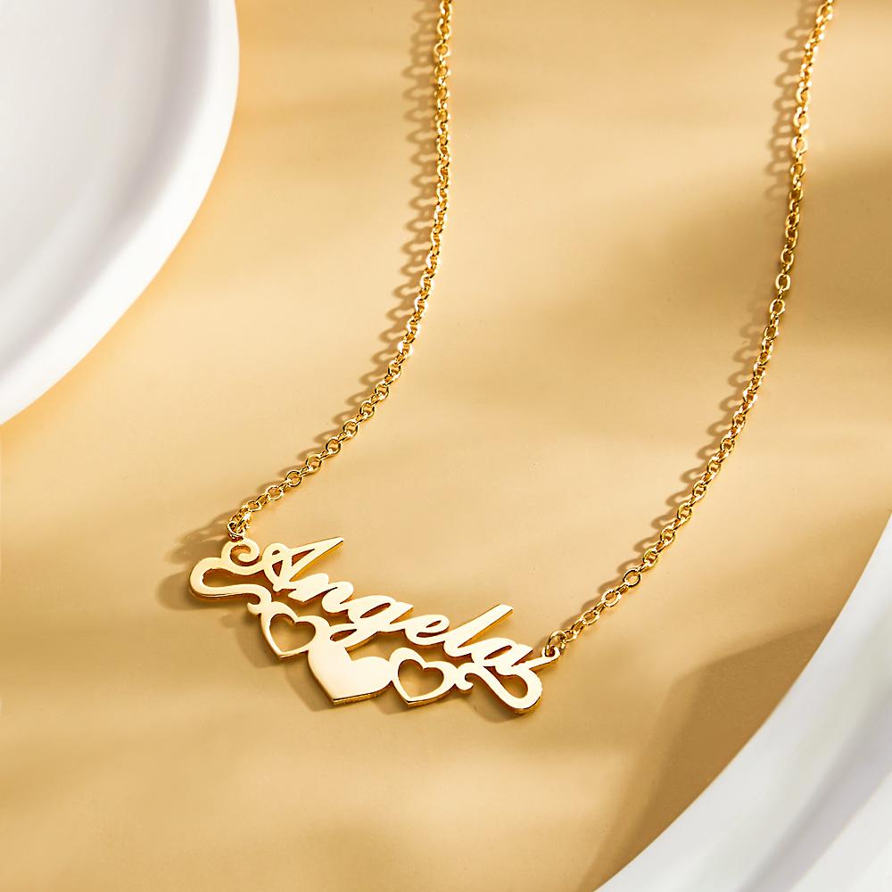 Gold Custom Name & Hearts Necklace