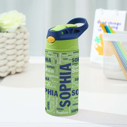 Green Name Art Personalized 12oz Water Bottle Back-to-School Gift for Kids