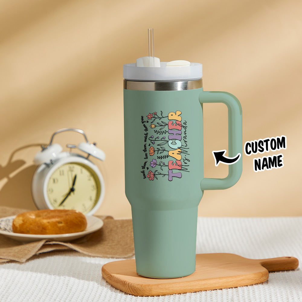 Green Personalized Back to School Gift for Teacher Wildflower 40oz Tumbler