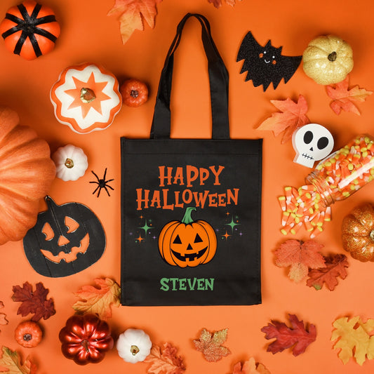 Personalized Happy Halloween Jack O'Lantern Tote Bag
