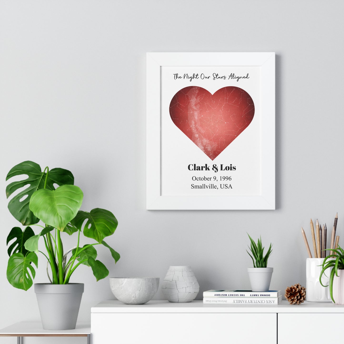Heart Shaped Star Map with Frame