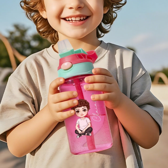 Personalized Cartoon Birth Flower 16oz Water Bottle Gift for Kids or Adults