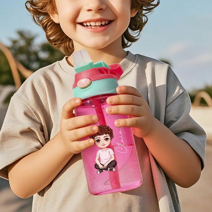 Personalized Cartoon Birth Flower 16oz Water Bottle Gift for Kids or Adults