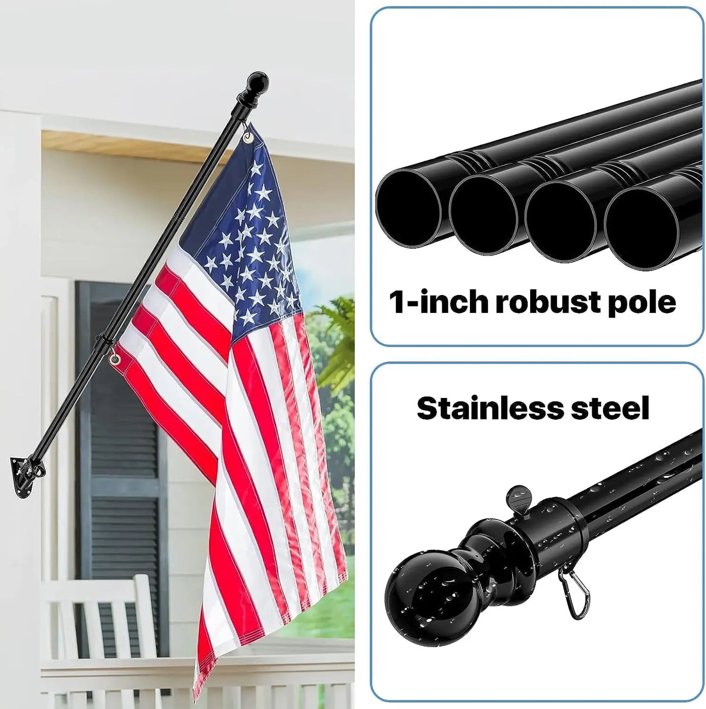 Outside House 6 foot Flag Pole with Brackets