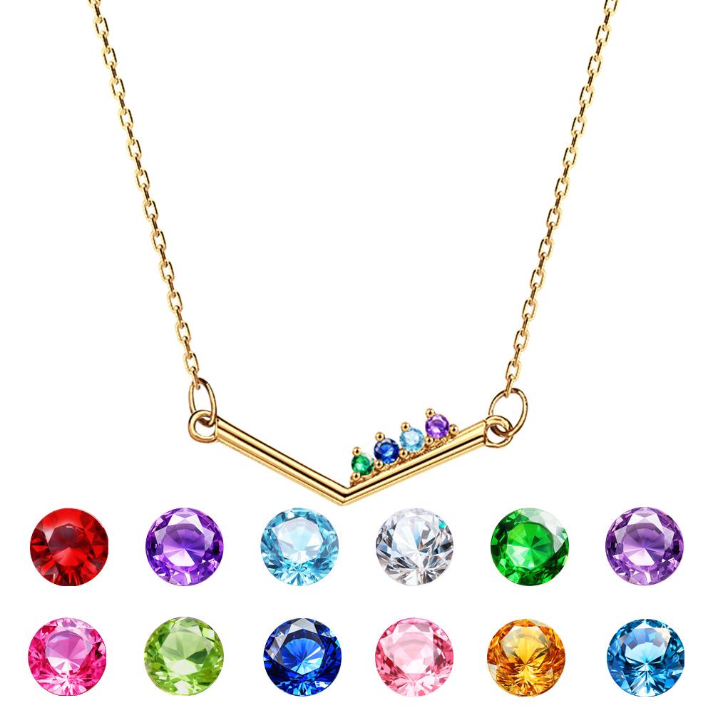 Personalized Birthstone V Shaped Necklace
