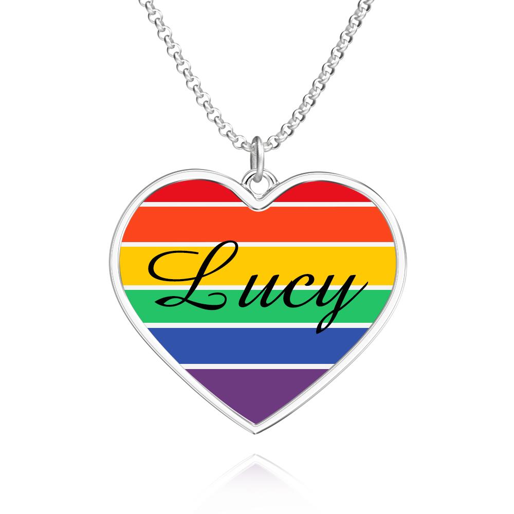 Rainbow Heart Necklace with Personalized Name