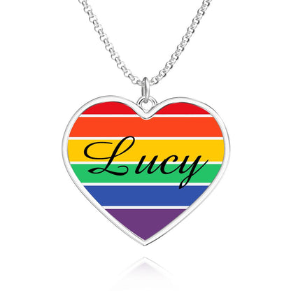 Rainbow Heart Necklace with Personalized Name