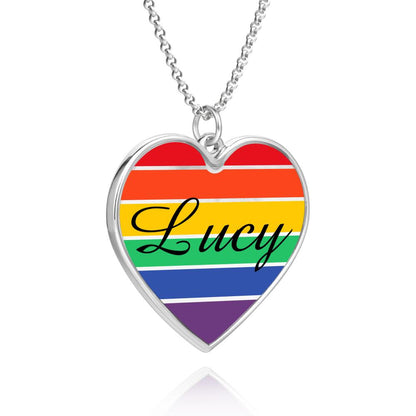 Rainbow Heart Necklace with Personalized Name