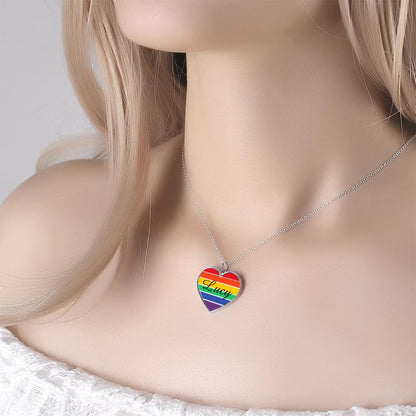 Rainbow Heart Necklace with Personalized Name