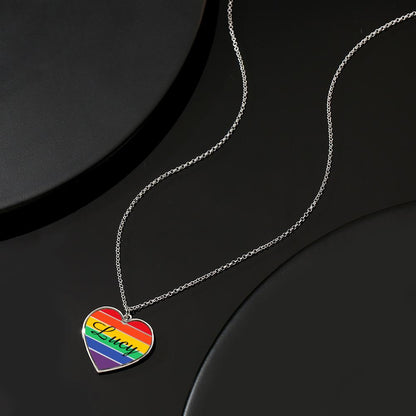 Rainbow Heart Necklace with Personalized Name