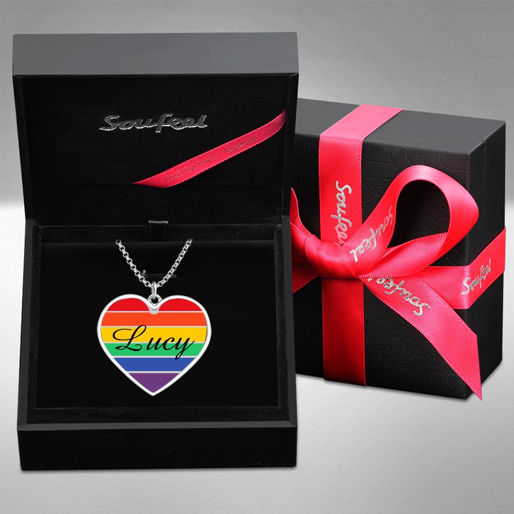 Rainbow Heart Necklace with Personalized Name