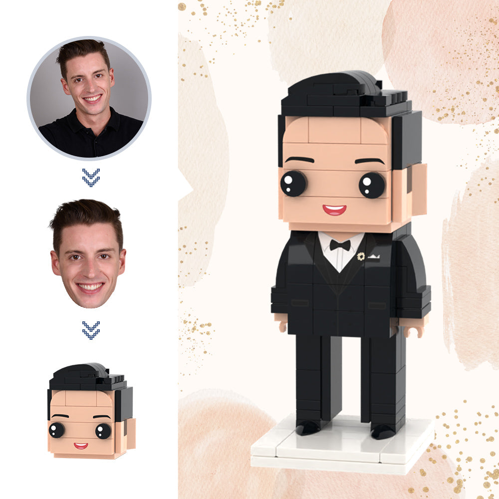 Groom in Black Tux 1 Person Customizable Head Brick Figure