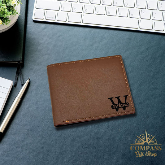 Men's Custom Anti-Theft RFID Protected Engraved Initial and Name Leather Wallet