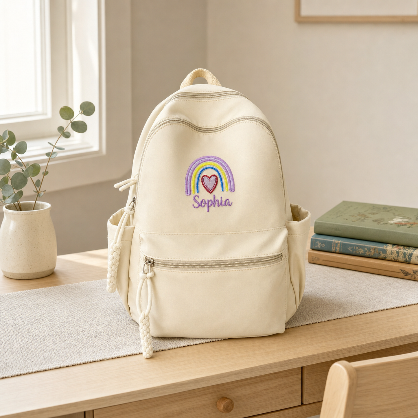 Personalized Embroidered Name Rainbow Backpack