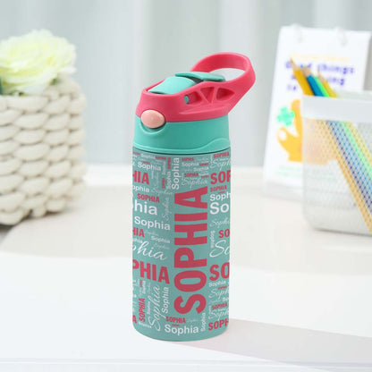 Mint Name Art Personalized 12oz Water Bottle Back-to-School Gift for Kids