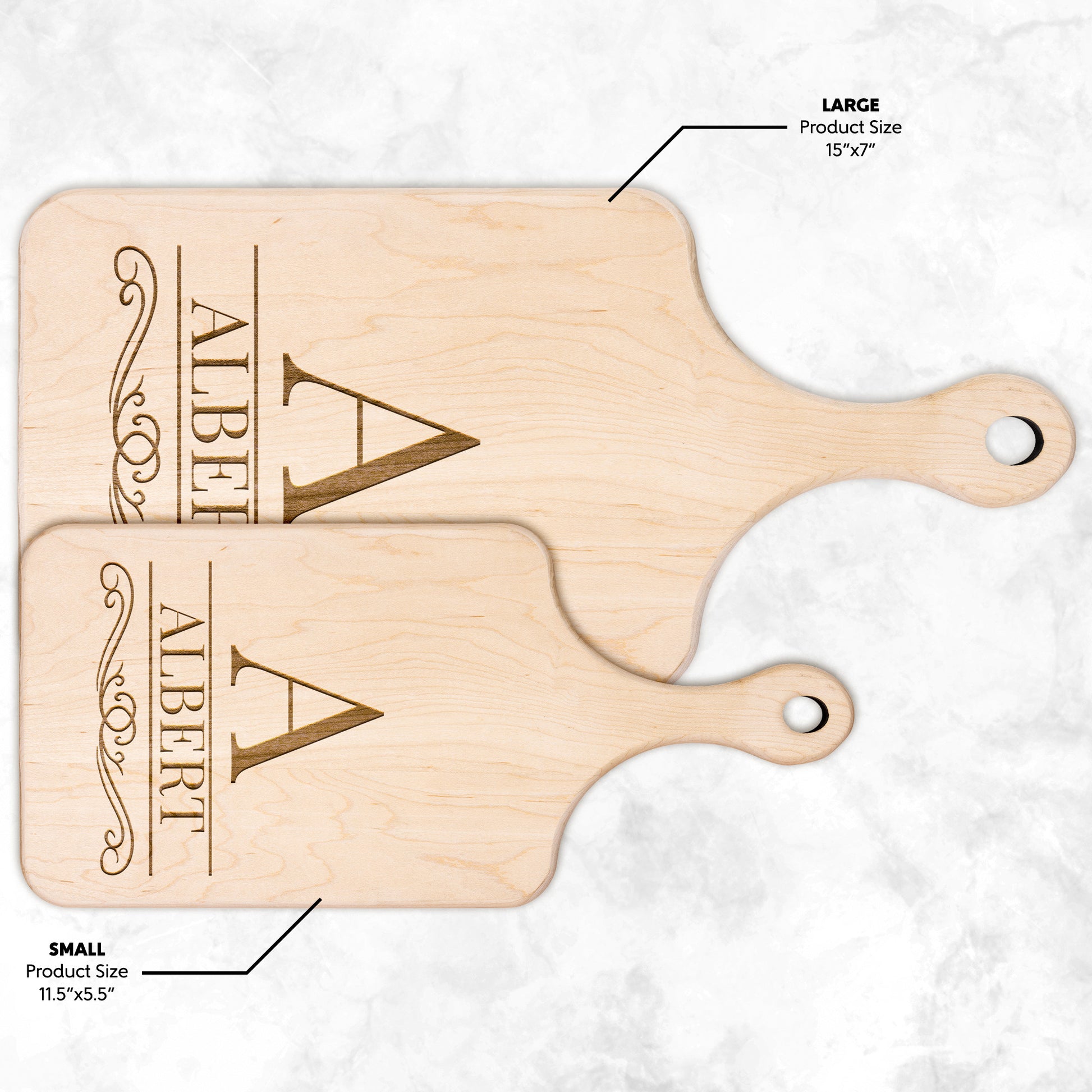 Monogramed Premium Hardwood Engraved Cutting Board with Handle Maple Sizes