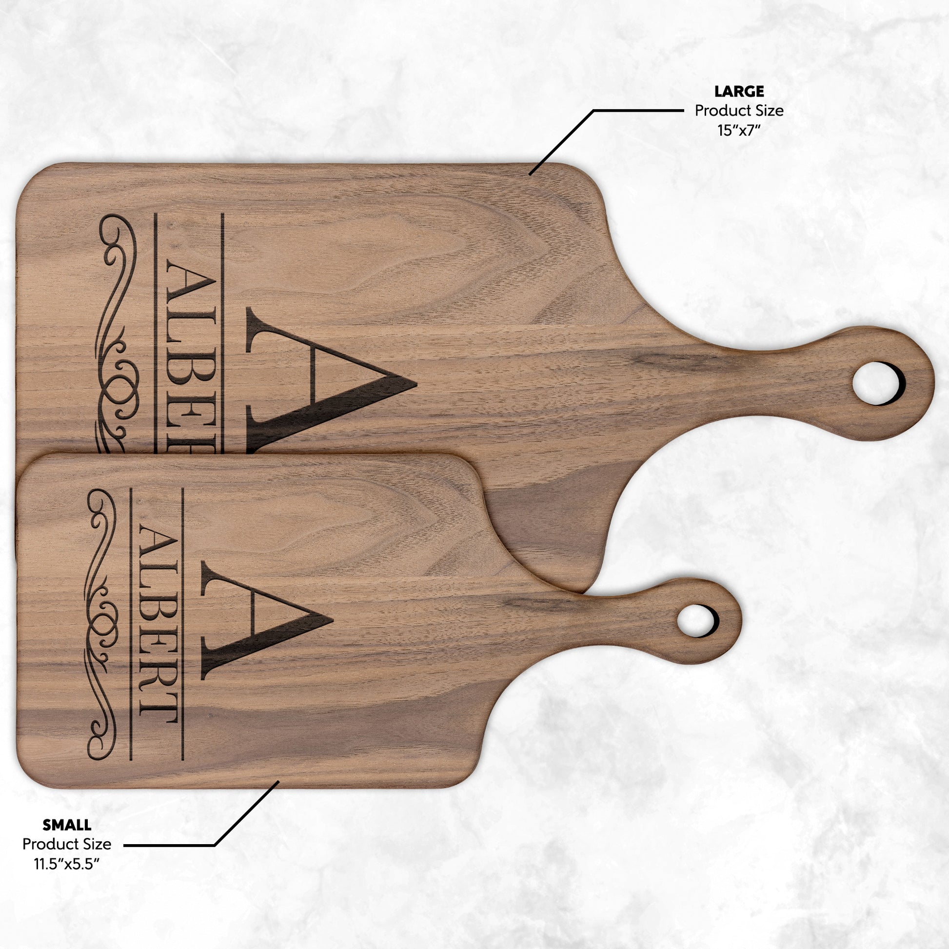 Monogramed Premium Hardwood Engraved Cutting Board with Handle Walnut