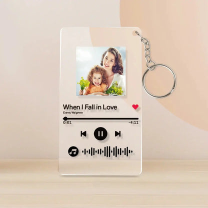 Scannable Spotify Song Code & Personalized Photo Acrylic Plaque Keychain
