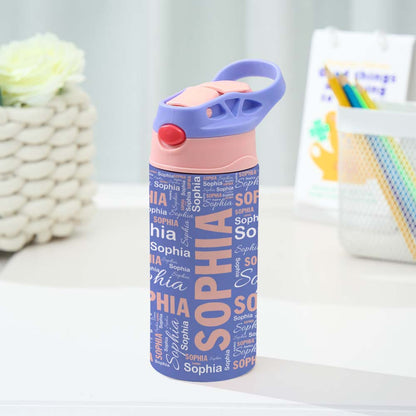 Name Art Personalized 12oz Water Bottle Back-to-School Gift for Kids Purple