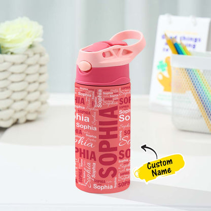 Name Art Personalized 12oz Water Bottle Back-to-School Gift for Kids Pink