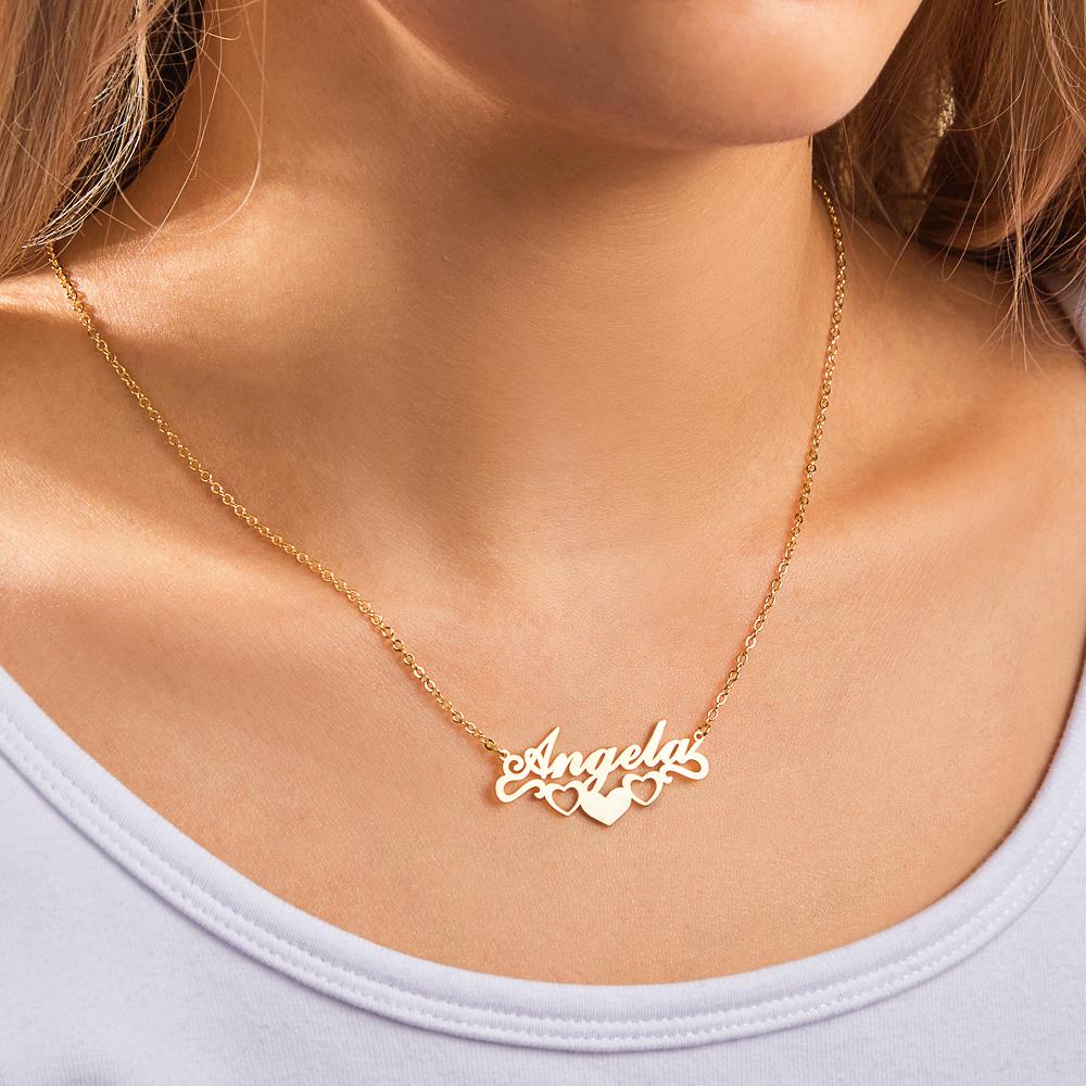 On neck Custom Name & Hearts Necklace
