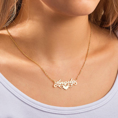 On neck Custom Name & Hearts Necklace